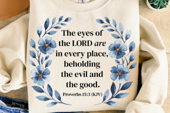Christian Bible Verse Blue Flowers PNG for T-Shirt Designs