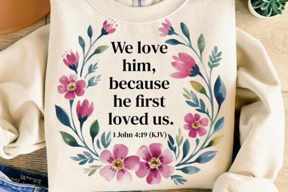 Christian Bible Verse Pink Flowers PNG for T-Shirt Designs