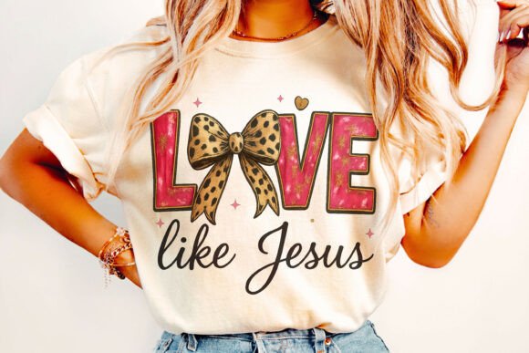 Love Like Jesus PNG + Leopard Bow PNG T-Shirt Designs