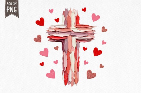 Valentine Christian Cross Heart PNG for T-Shirt Designs
